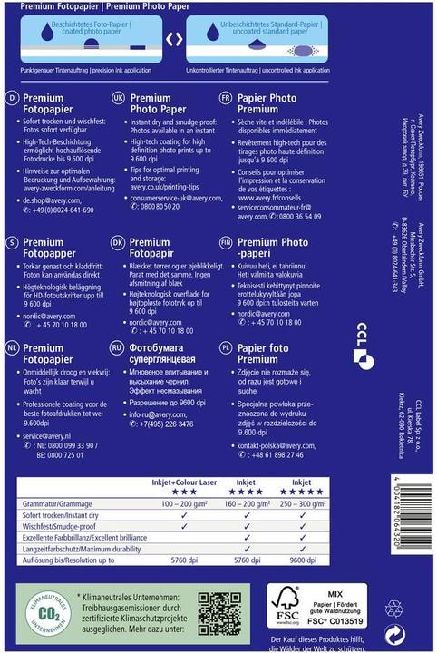 Energie-Label Avery Premium Inkjet Fotopapier (250 g/m², 13 x 18 cm, 50 x)