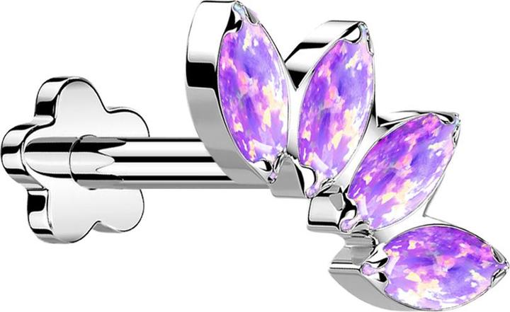 Produktbild Star Piercing Micro Threadless Labret Blume silber Fächer mit vier Opale violett (Titan G23, ohne Messing)