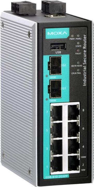 Actual product image Moxa Industrial Gigabit Router Swit (RJ45, RJ45 (8x))