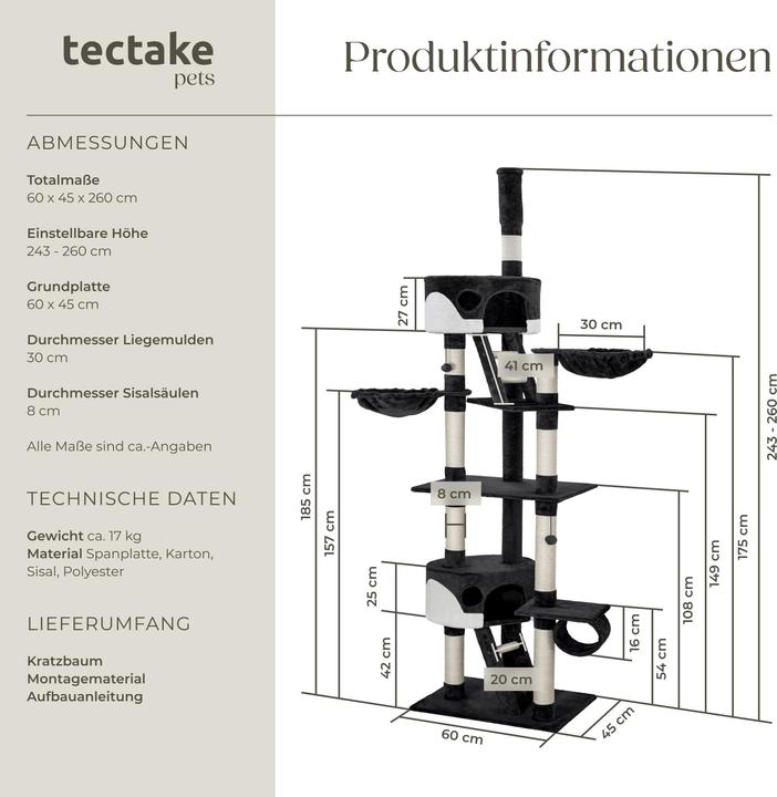 Actual product image tectake Cat Tree Hansi (260 cm, White, Black)