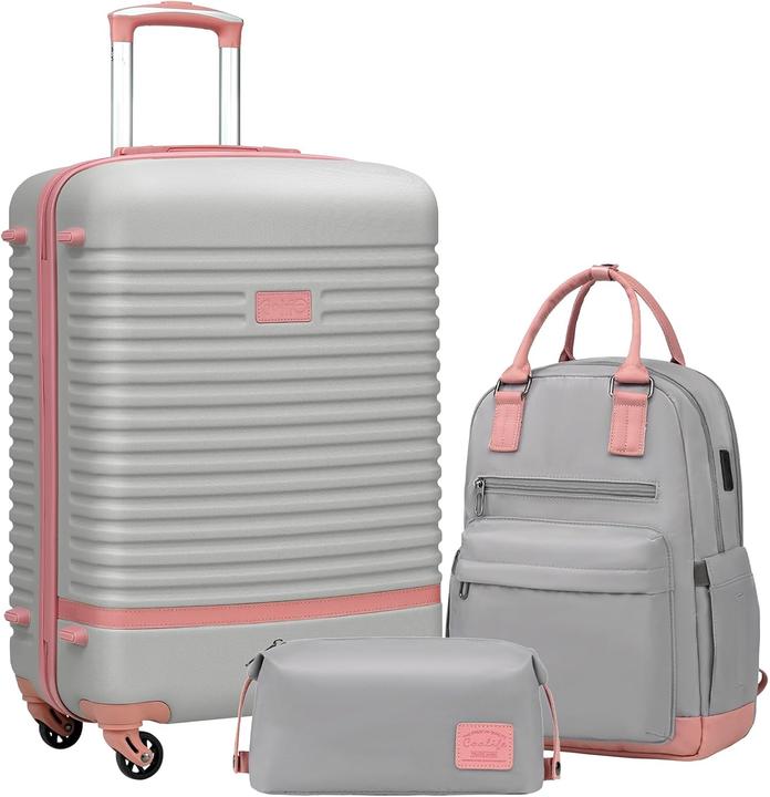 Coolife 3-teiliges Hartschalen Trolley-Set mit Reiserucksack (60 l, M (50 - 90l))
