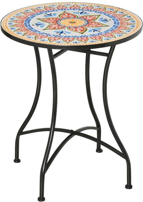 Actual product image Swisshandel24 Garden table mosaic table round bistro table side table with mosaic top ceramic metal red+blue+white