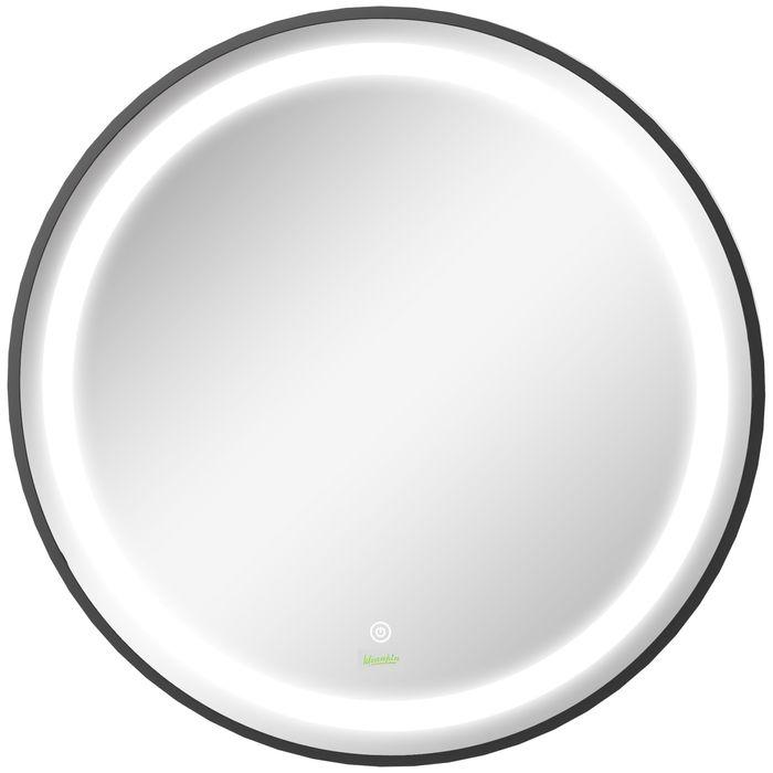 Actual product image Swisshandel24 Bathroom mirror, LED lighting, dimmable, 3 light colours, metal frame, Ø60 cm, black (Ø 60 cm)