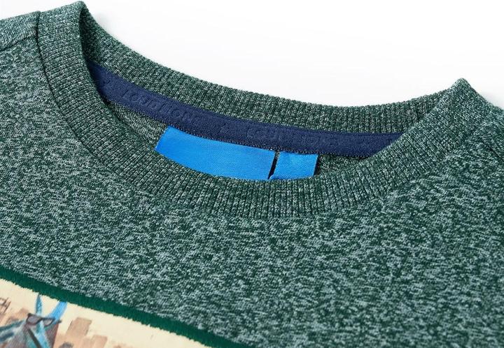 Produktbild VidaXL Kinder-Langarmshirt Dunkelgrün Melange 140,Material: 50 (140)