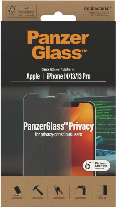 Immagine prodotto PanzerGlass Classic Fit Privacy (1 Pezzo/i, Apple iPhone 14, Apple iPhone 13 Pro, Apple iPhone 13)