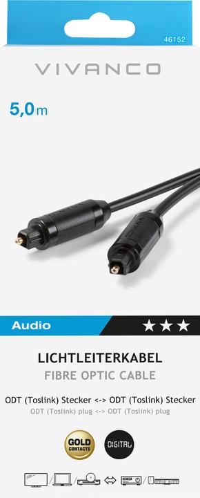 Actual product image Vivanco Fibre optic cable, Toslink-Toslink, gold-plated contacts, 5m (5 m)
