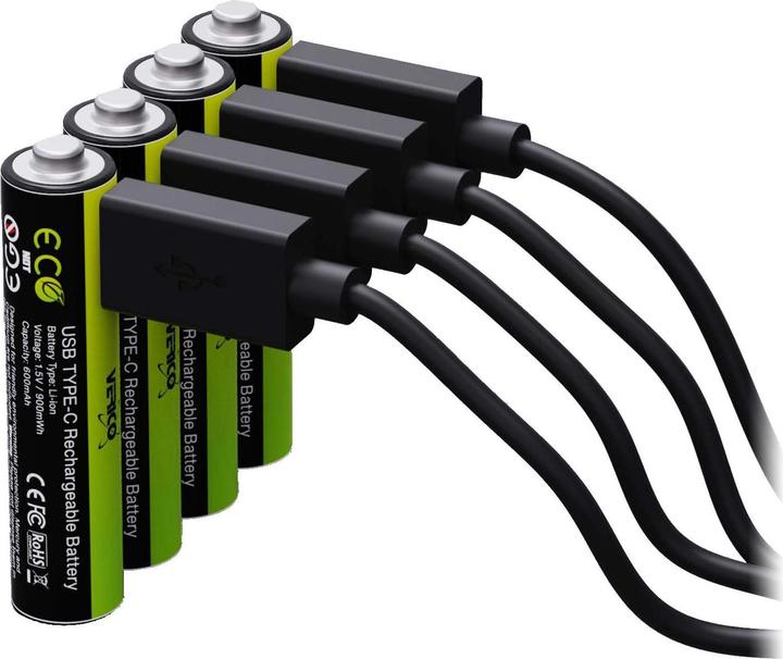 Produktbild Verico Li-Ion USB-C Micro AAA-Akku 1.5V 900mWh 600mAh ladbar per USB (4 Stk., AAA, 600 mAh)