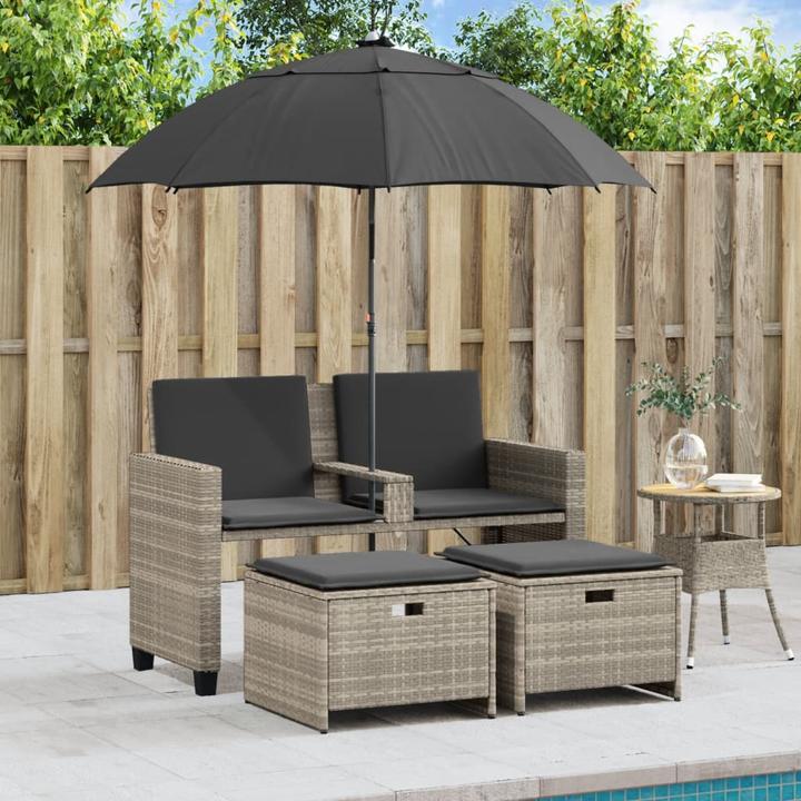 Image du produit VidaXL Canapé de jardin 2 places Parasol Tabouret Banc de jardin Gris clair Poly rotin