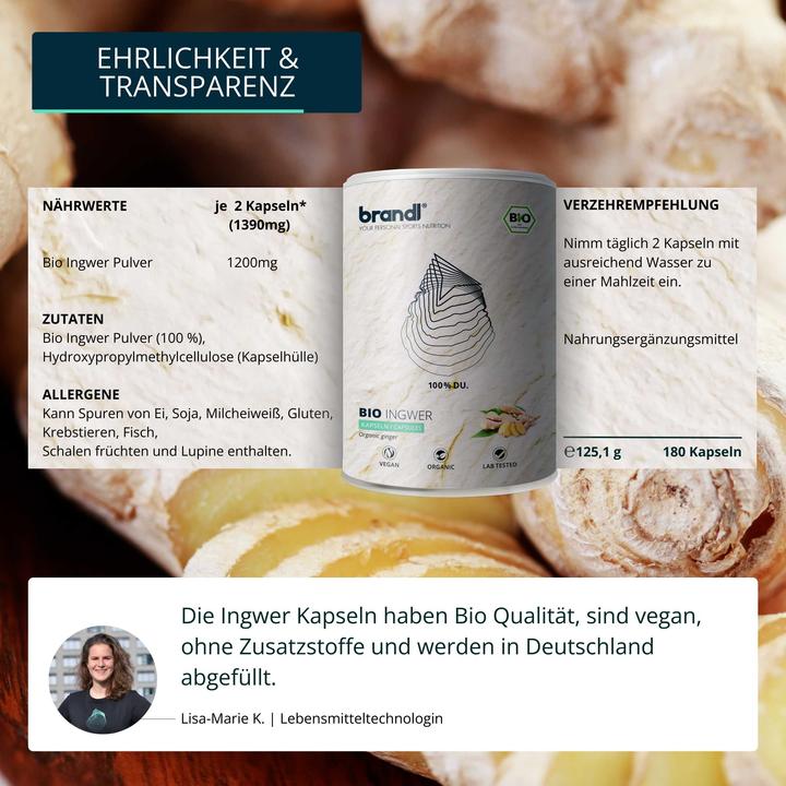 Valori nutrizionali e ingredienti Brandl Bio Ingwer (Zenzero) (1 Pezzo/i, Pillole, 130 g)
