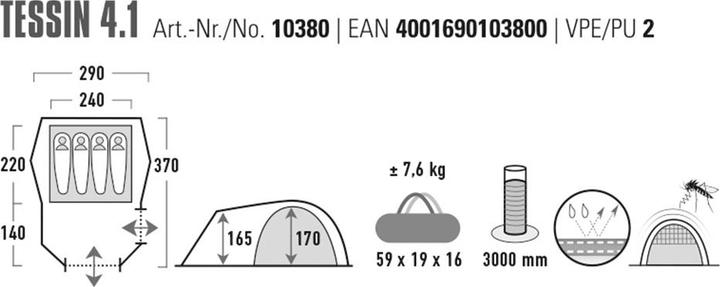 Valori nutrizionali e ingredienti High Peak Tenda Tessin 4.1 (Tenda a cupola, 7.60 kg, 4 persone)