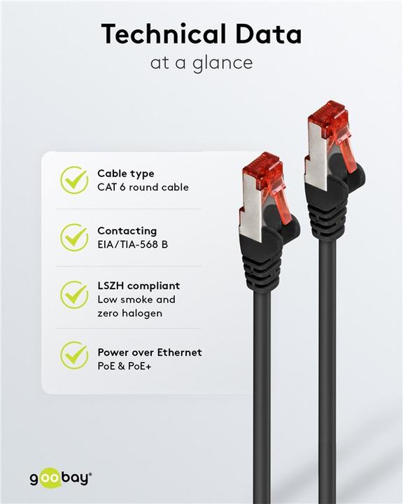 Produktbild Goobay CAT 6 Patchkabel, S/FTP (PiMF), Schwarz, 0.5 m (S/FTP, CAT6, 0.50 m)
