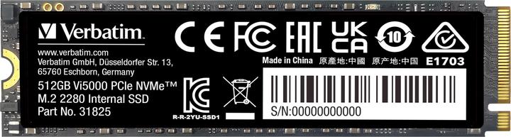 Image du produit Verbatim Vi5000 SSD M.2 512GB PCIe4 NVMe 31825 (512 Go, M.2 2280)