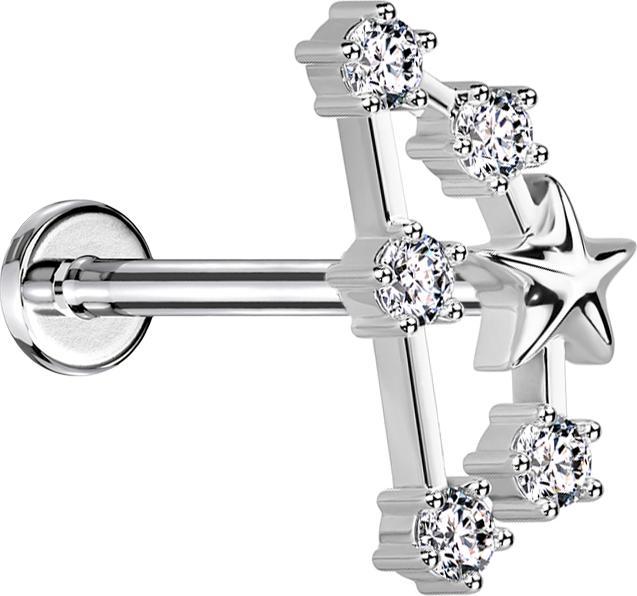 Produktbild Star Piercing Micro Labret Innengewinde silber Sternzeichen Steinbock mit Kristallen (Chirurgenstahl 316L, Messing)