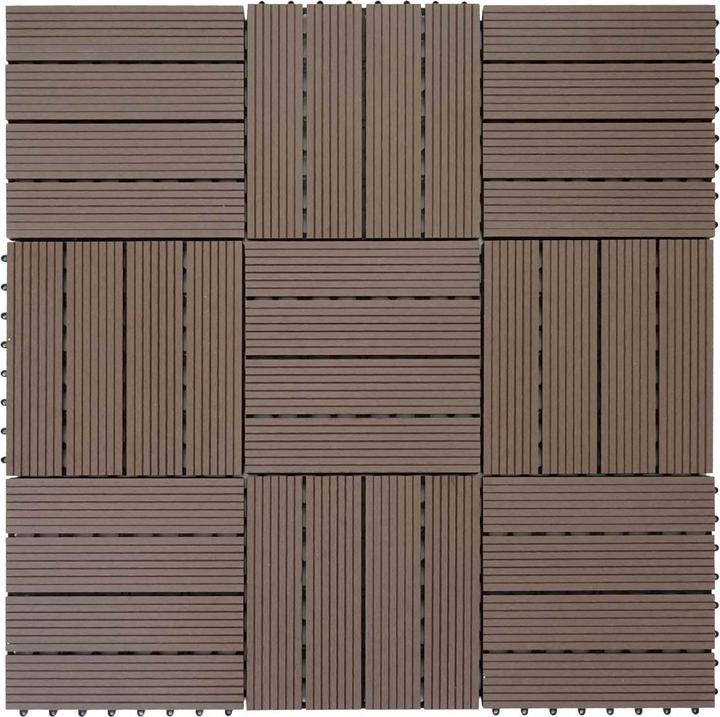 Immagine prodotto Swisshandel24 Piastrella WPC per pavimenti Rodano, aspetto legno balcone/terrazzo, 11x ogni 30x30cm = 1mq base (11 x, 30 x 30 cm)