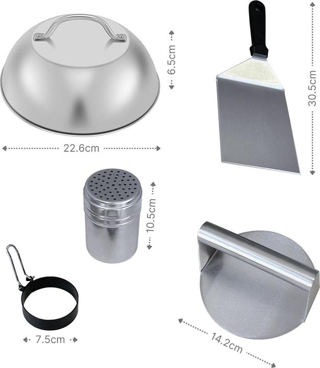 Actual product image Hermex 5-tlg. Burger-Set Burgerpresse Schmelzglocke Patty-Wender Ei-Ring Streuer