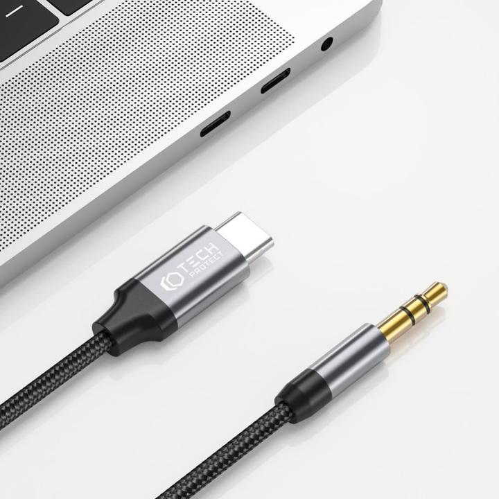 Produktbild Tech-Protect Kabel USB USB-C - Mini-Klinke 3,5 mm 1 m Schwarz (THP1582) (1 m, USB, 3.5mm Klinke (AUX))