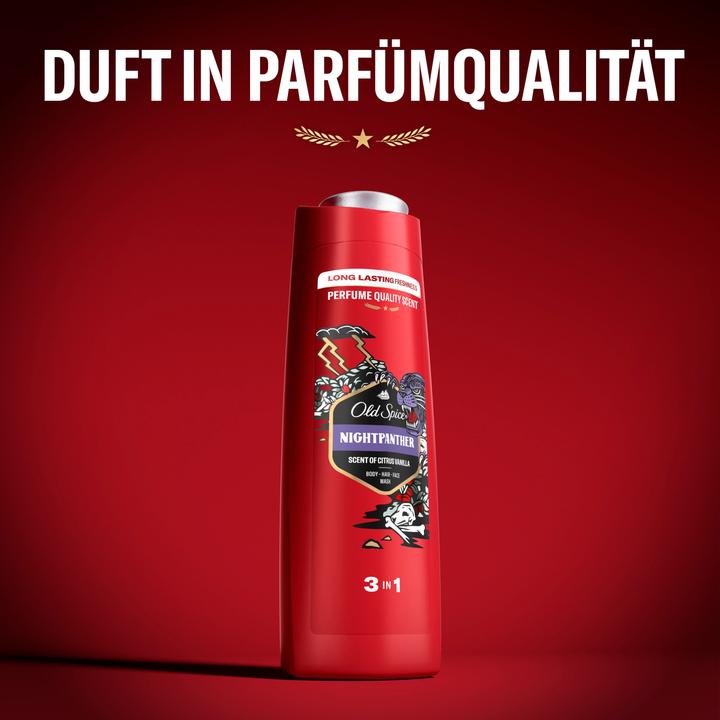 Image du produit Old Spice Night Panther Gel Douche & Shampooing pour Homme 400 ml, 3 en 1, Fraîcheur Longue Durée