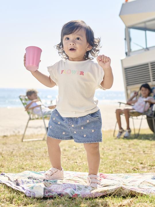 Immagine prodotto Vertbaudet Pantaloncini in denim da bambino con ricami floreali (92)