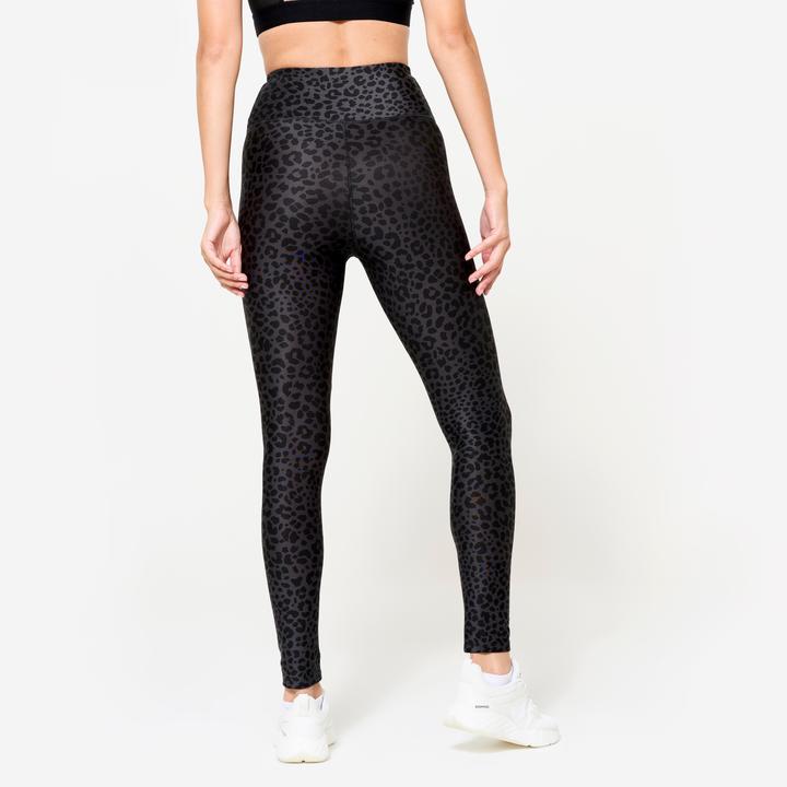 Produktbild Domyos Leggings Damen hoher Taillenbund - Leopardenprint dunkelgrau (W26/L30)