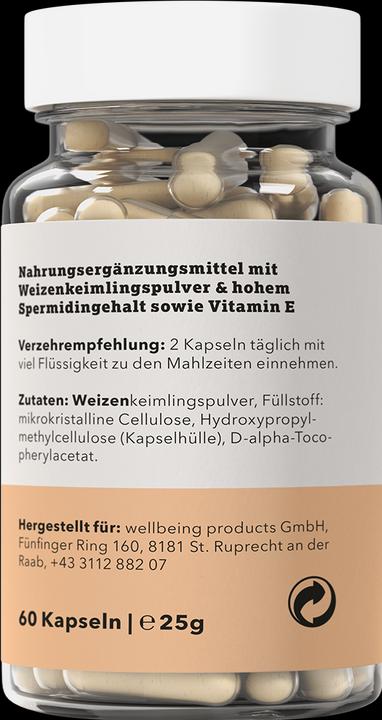 Valeurs nutritives et ingrédients SpermidinPlus Spermidine Origine (60 pièce(s), Capsules)
