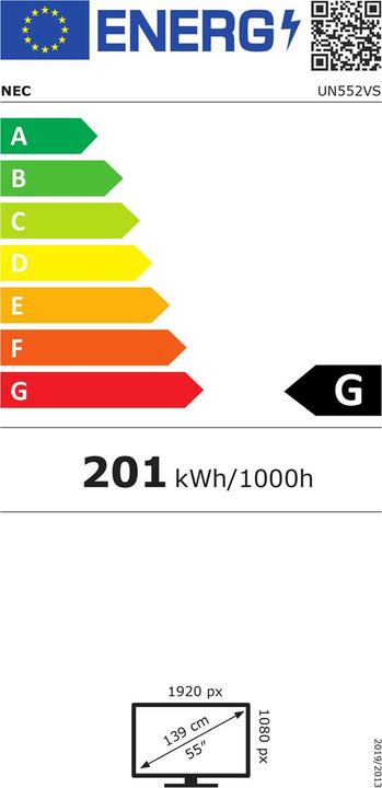 Energy Label NEC MultiSync UN552VS (1920 x 1080 pixels, 55")