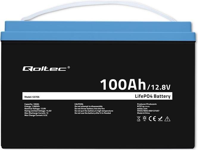 Image du produit Qoltec ACCUMULATEUR LIFEPO4 LITOWO-ŻELAZOWO-FOSFORANOWY | 12.8V | 100AH | 1280WH | BMS (12 V, 100.90 Ah)