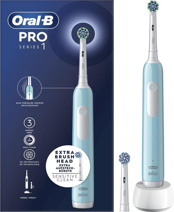 Braun Oral-B Series 1 Blue Rechargeable Electric Toothbrush with 2 Replacement Brush Heads, 1 Toothbrush (Oscillating toothbrush)