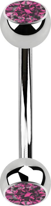 Star Piercing Banane silber mit zwei Kugeln Kristall pink (Chirurgenstahl 316L)