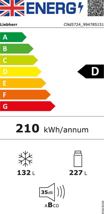 Etichetta energetica Liebherr Frigo congelatore Plus CNd 5724 Bianco (359 l)