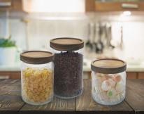 Actual product image Anna glass jar w/wood 950ml embossed (0.95 l)