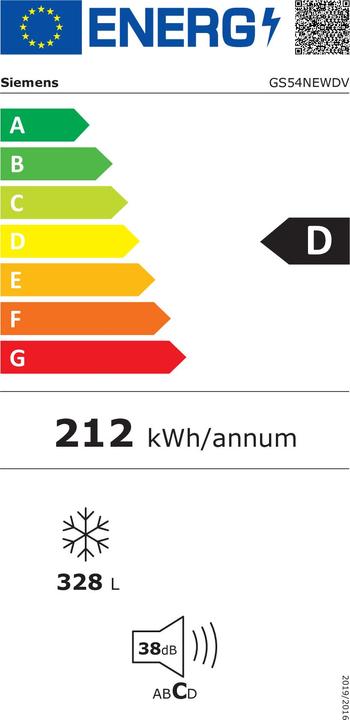 Energy Label Siemens Freezers GS54NEWDV (Stand-alone, 328 l)