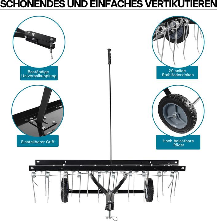 Image du produit Wiltec Scarificateur 100cm pour tondeuse autoportée Aérateur de pelouse Entretien de la pelouse Tracteur
