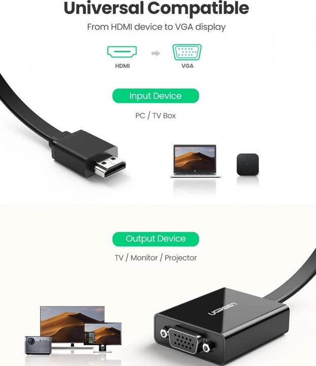 Actual product image Ugreen HDMI to VGA Adapter Converter with Audio Support 1080P (HDMI, 16 cm)