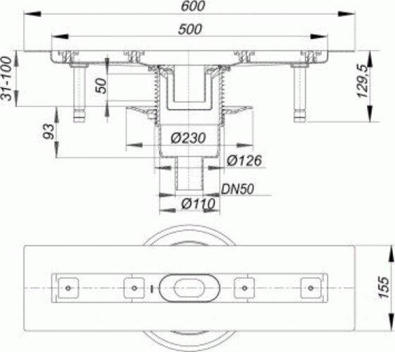 Produktbild Dallmer Duschrinne CeraLine senkrecht F 521606, 500mm, DN 50 Bauhöhe 110mm (850 mm)