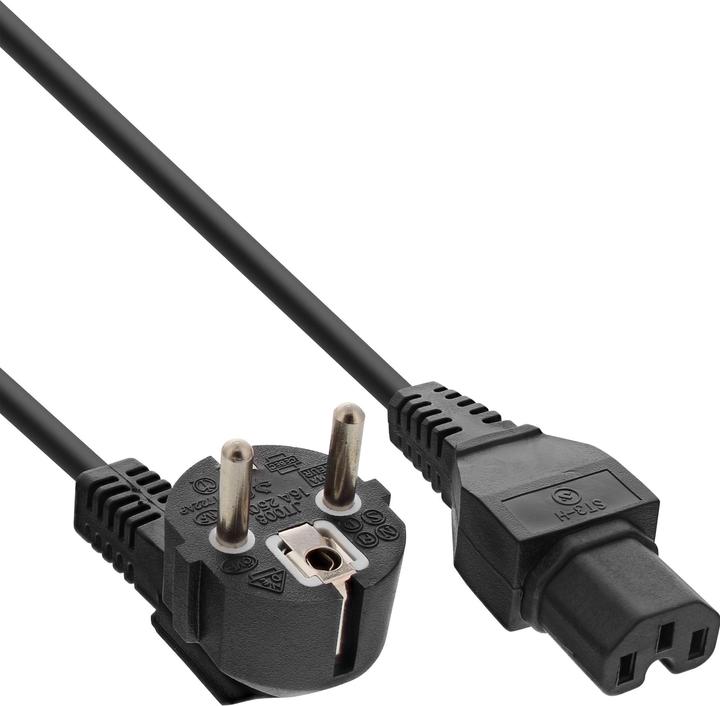 Productafbeelding InLine Netkabel Schuko stekker haaks op warme apparaatstekker C15 zwart 2m (2 m)