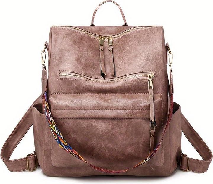 Only-Bags.Store Retro Rucksack Handtasche, Boho Strap Zwei-Wege-Umhängetasche, Mode Vegan Leder Schultasche Daypack