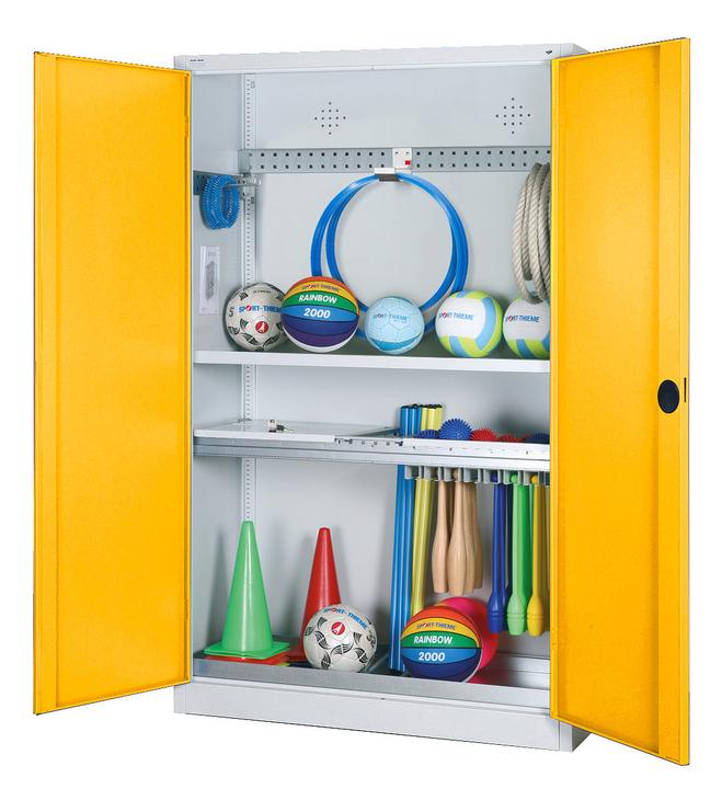 Produktbild C+P Modul-Sportgeräteschrank mit Komplettausstattung (HxBxT: 195x120x50 cm, mit Lochblech-Flügeltüren)