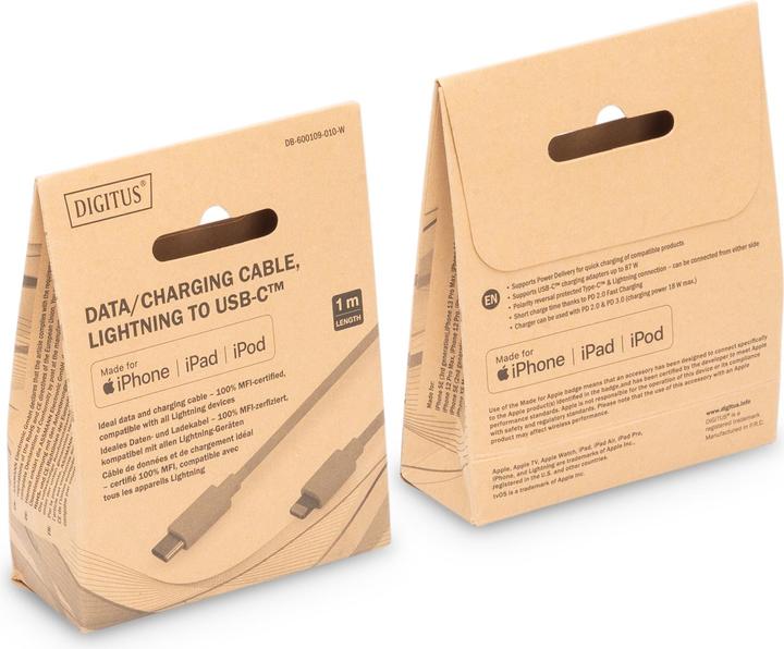 Immagine prodotto Digitus Cavo dati/di ricarica, Lightning-USB-C™, MFI, 1m (1 m, USB 2.0)