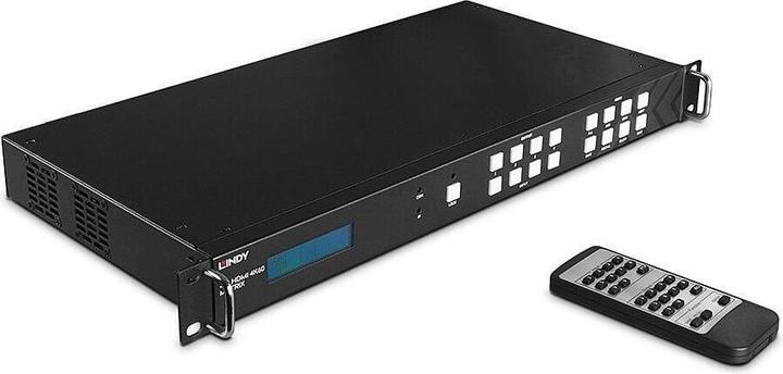 Actual product image Lindy 4x4 HDMI 4K60 Matrix with Video Wall Scaling Uninterrupted switching between 4 Displays & 4