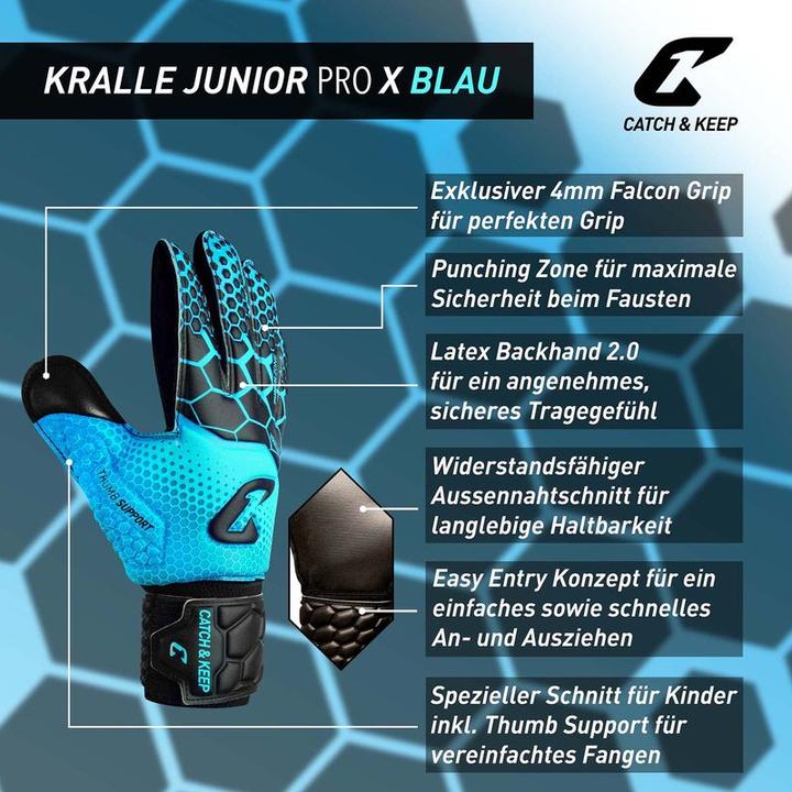 Produktbild Catch & Keep Fussballhandschuhe Kralle Junior Pro 3.0 Gr. 3 Blau Torwart Keeper Goalie Handschuhe (3)