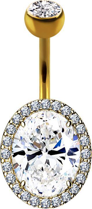 Produktbild Star Piercing Banane 14k vergoldet Gepflastertes Schild oval (Messing, Chirurgenstahl 316L)