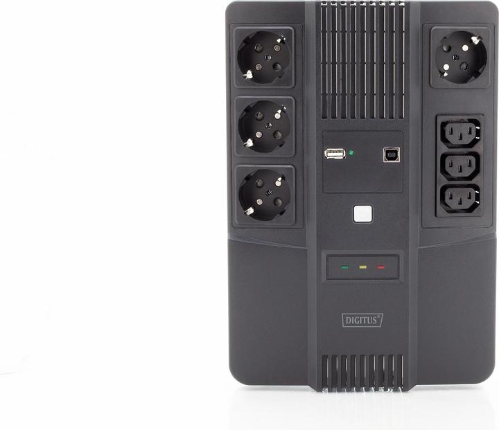 Produktbild Digitus All-in-One USV, 600VA/360W, LED x1, 4x CEE 7/7,3x IEC C13, USB (600 VA, 360 W, Line-Interaktiv USV)