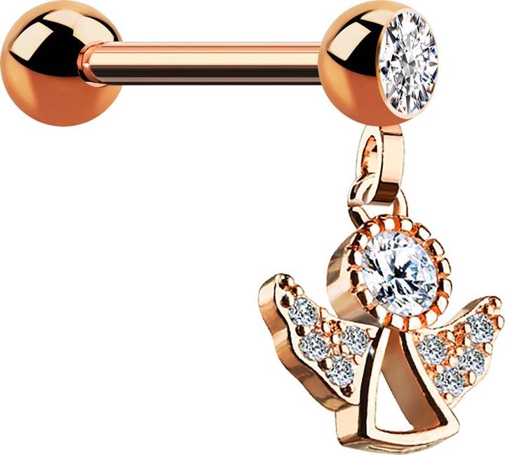 Produktbild Star Piercing Micro Barbell rosegold mit Kugel und Anhänger Engel (Messing, Chirurgenstahl 316L)