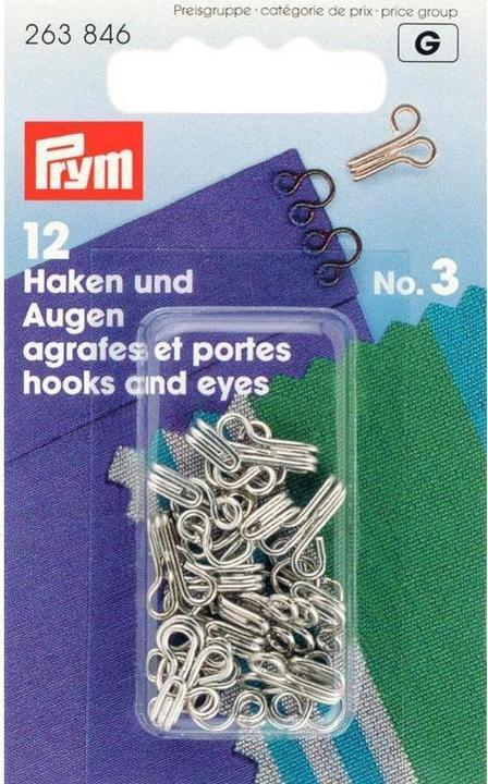 Produktbild Prym Federhaken und augen, silber Nr. 3, Karte 12 Stk.