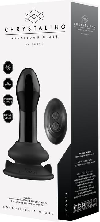 Actual product image Shots Pluggy - Glass Vibrator - With Suction Cup and Remote - Rechargeable - 10 Speed