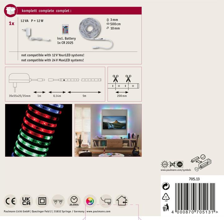Produktbild Paulmann SimpLED Stripe Set (Mehrfarbig, 500 cm, Indoor)