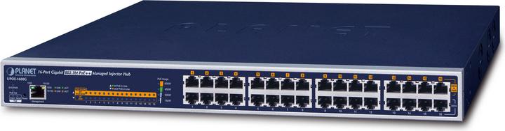 Actual product image Planet Injector Hub 16-Port Gigabit 60W Ultra PoE Managed 600 Watts PoE Budget (802.3at (PoE+), 802.3af (PoE), 600 W)