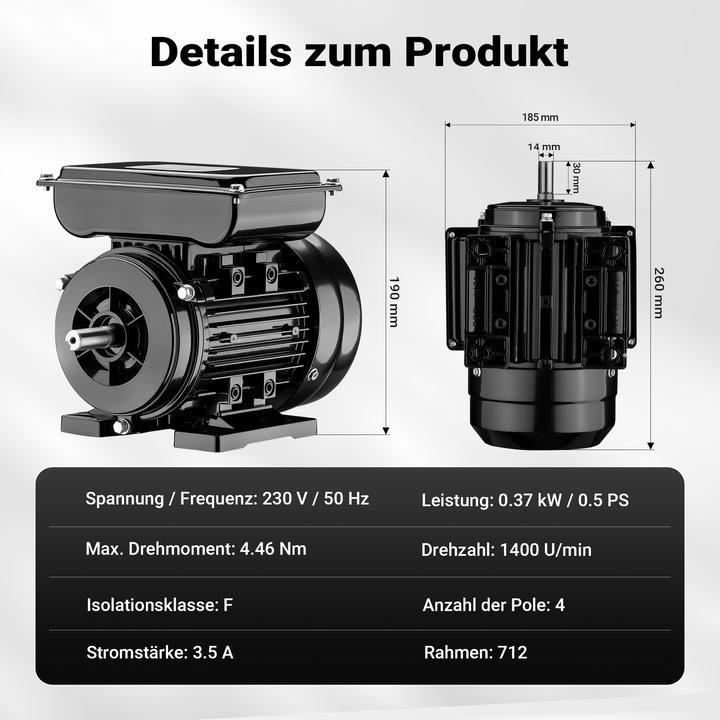 Actual product image Wiltec Electric motor 1-phase 4-pole Electric motor 0.37kW single-phase motor Motor