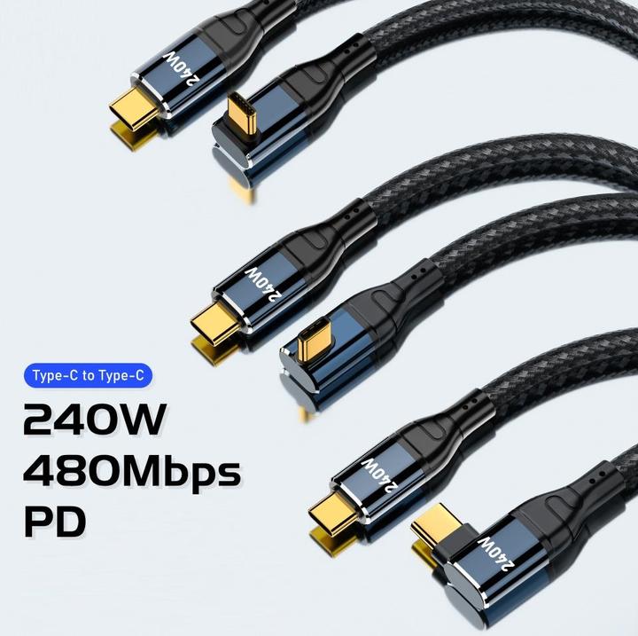 Produktbild PowerGuard USB-C Kabel 90° Winkel Flach 3m Data & Charge (male/male) PD 240W (3 m)