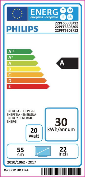 Energy Label Philips 22pfs5303 (22", LCD, Full HD, 2018)